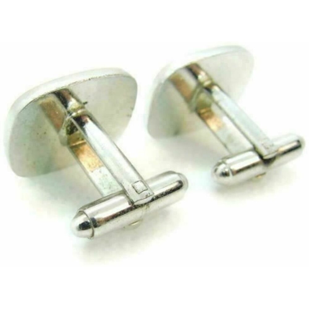 Men Vintage Cufflinks Rectangle Black Enamel Star Center Bullet Silver To - Picture 8 of 12